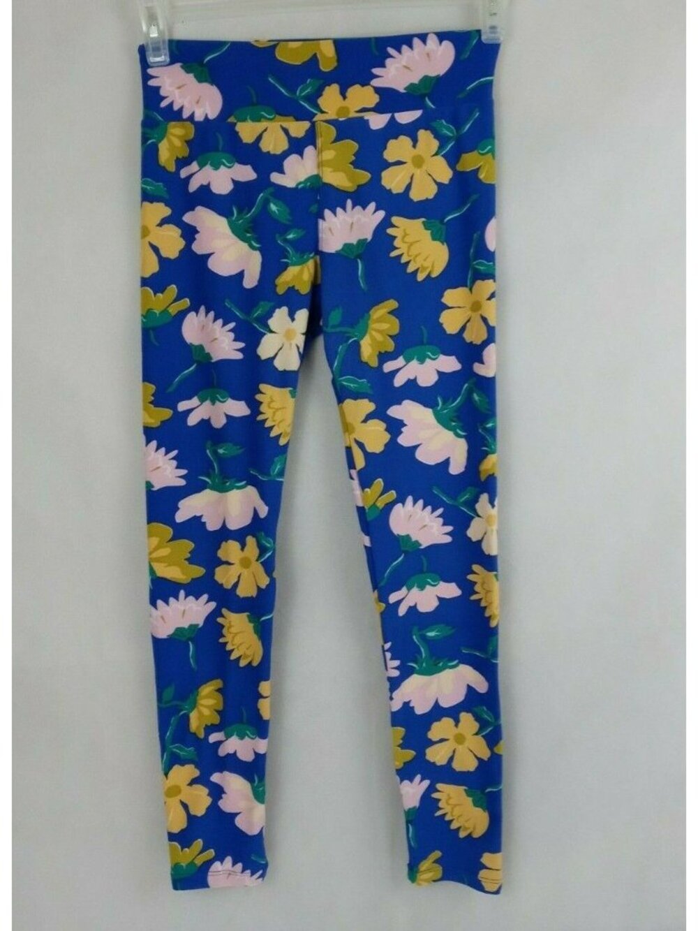 Lularoe One Size Leggings Blue With Yellow & Pink Floral Design